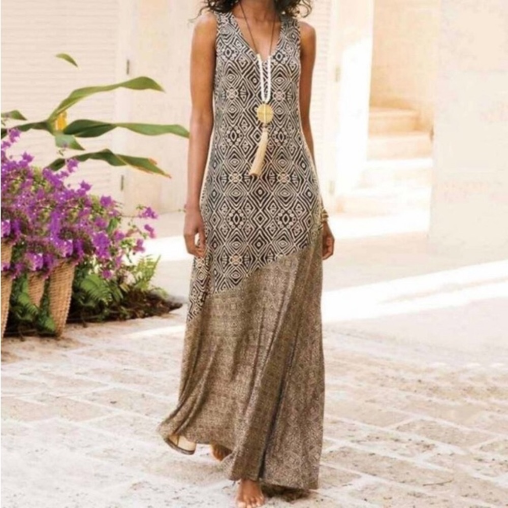 Soft Surrounding Tulum Sleeveless Jersey Maxi Tank Dress M Geo Print Lagenlook - Picture 9 of 16